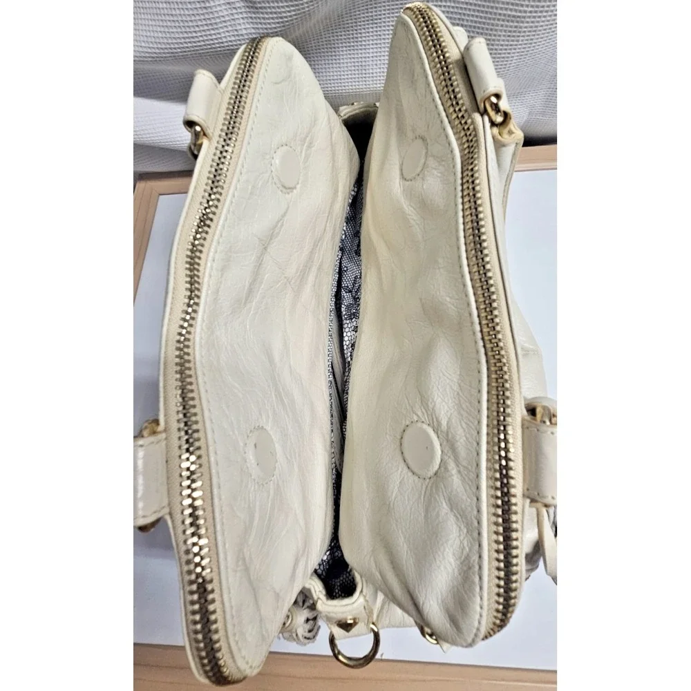 Betsey Johnson studded tassels double zipper shoulder‎ handbag satchel cream